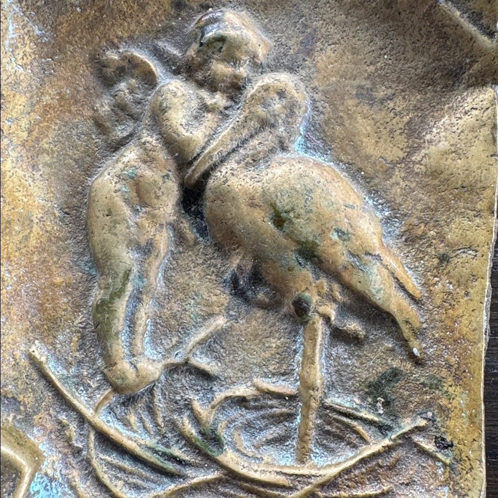 Vintage Brass Cupid with Stork Trinket Tray Art Nouveau Style - Picture 3 of 8